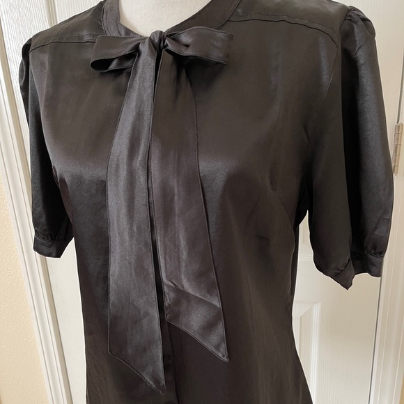 Black Button Down Blouse with Beautiful Bow - Picture 6 of 14